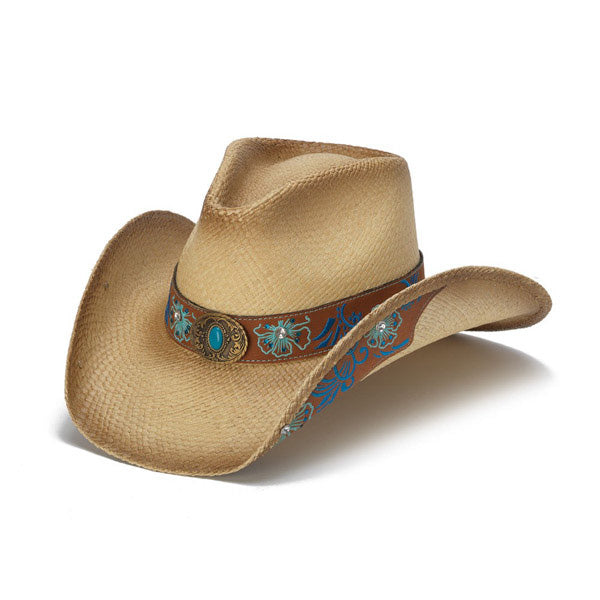 Stampede Hats - Blue Floral Leather Panama Western Hat