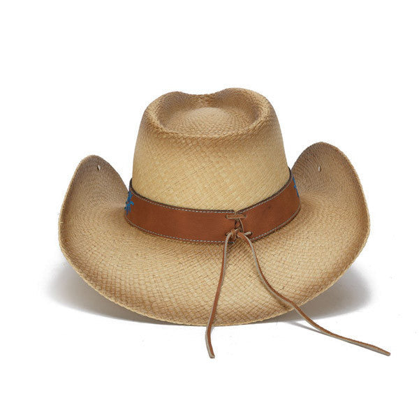 Stampede Hats - Blue Floral Leather Panama Western Hat