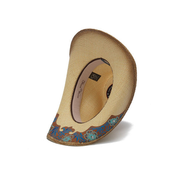 Stampede Hats - Blue Floral Leather Panama Western Hat