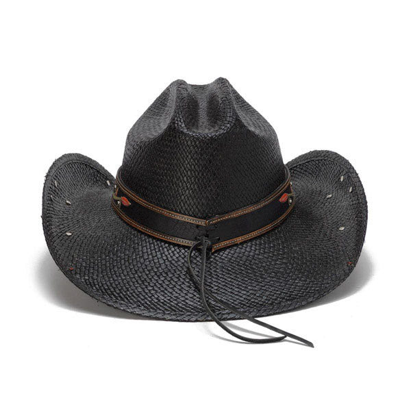 Stampede Hats - Black Cowboy Hat with Red Hibiscus Flower and Rhinestones