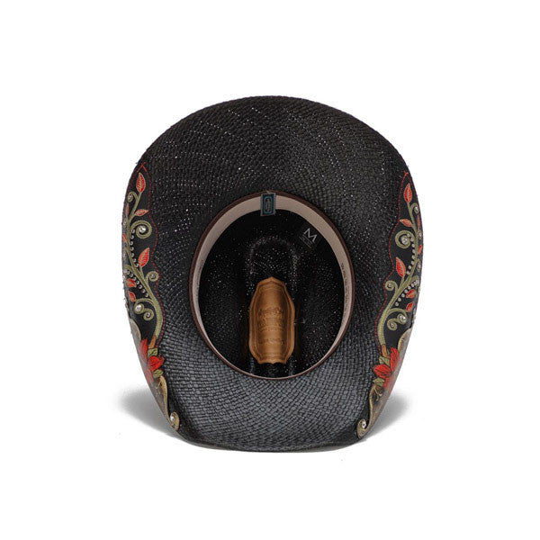 Stampede Hats - Black Cowboy Hat with Red Hibiscus Flower and Rhinestones