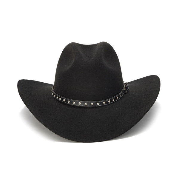 Stampede Hats - 100X Wool Felt Black Cowboy Hat with Rhinestone Leather Trim