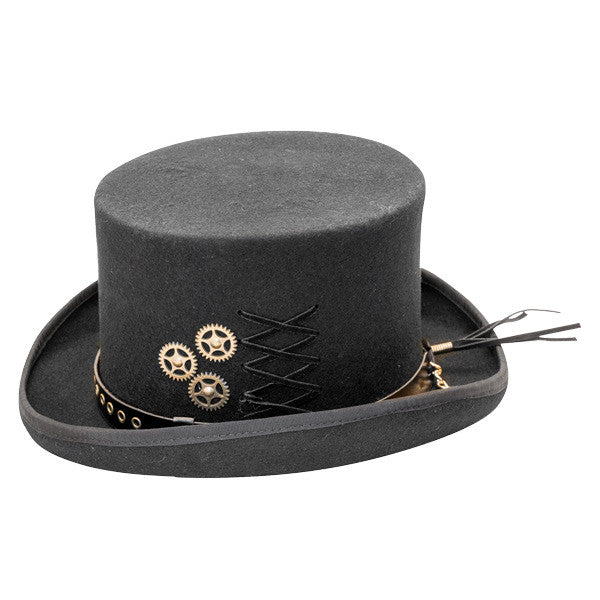 Kenny K - "The Conductor" Steam Punk Wool Felt Top Hat w- Cogs