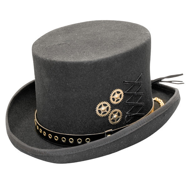 Kenny K - "The Conductor" Steam Punk Wool Felt Top Hat w- Cogs