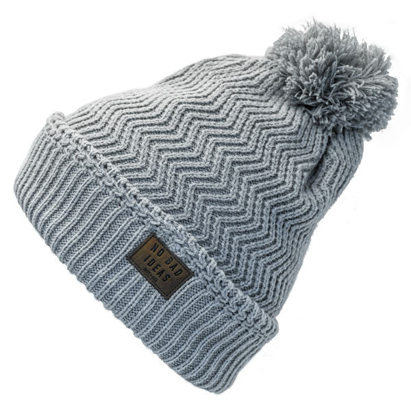 No Bad Ideas - Redford Beanie Puff Ball Hat w- Leather Patch