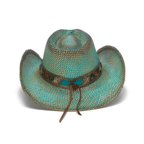 Stampede Hats - Turquoise Aqua Western Hat with Flower Trim