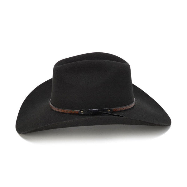 Stampede Hats - 100X Wool Felt Black Cowboy Hat with Zig Zag Leather Trim