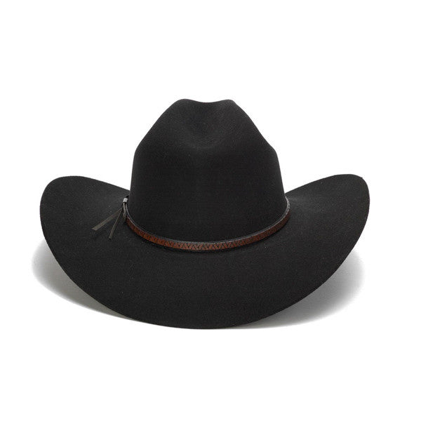 Stampede Hats - 100X Wool Felt Black Cowboy Hat with Zig Zag Leather Trim