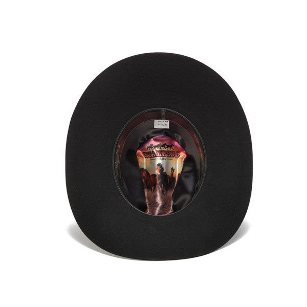 Stampede Hats - 100X Wool Felt Black Cowboy Hat with Zig Zag Leather Trim