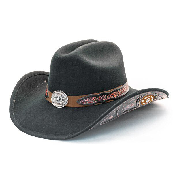 Stampede Hats - Lone Star Black Felt Western Hat with Brown Embossed Trim