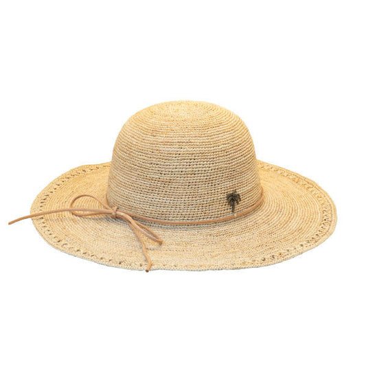 Sun 'N' Sand Crochet Raffia Floppy Flat Brim Hat